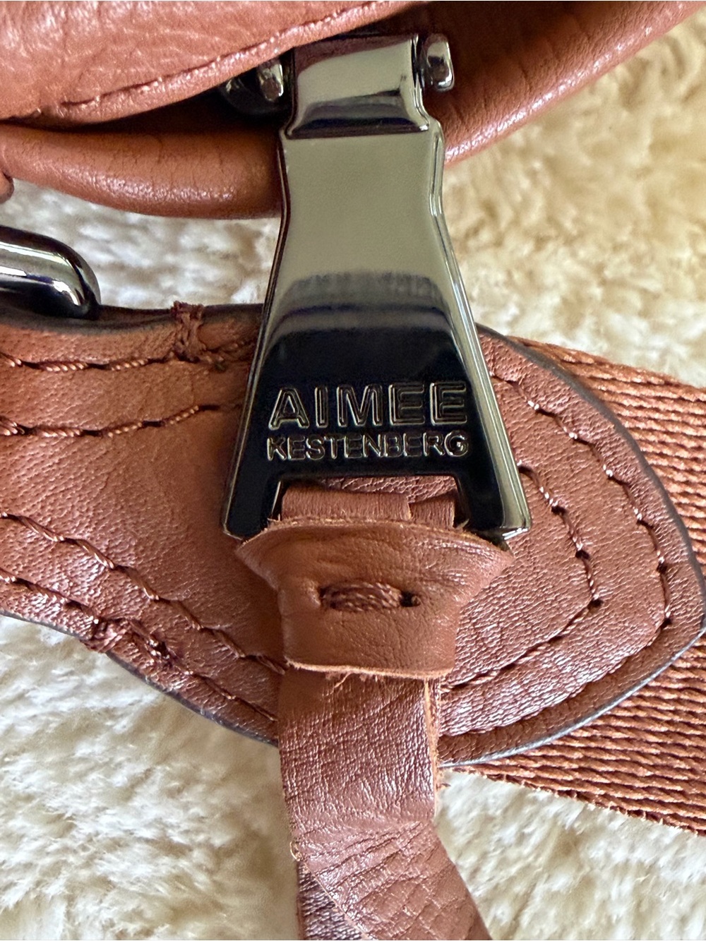 Aimee Kestenberg Leather Sling Backpack Crossbody Bag Cognac Brown Never Used - Picture 3 of 6